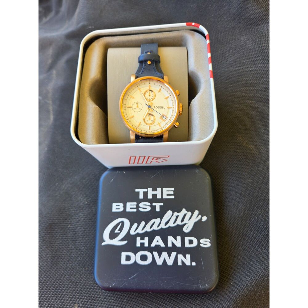 Fossil Original Boyfriend 38 mm Chronograph Navy Leather Watch